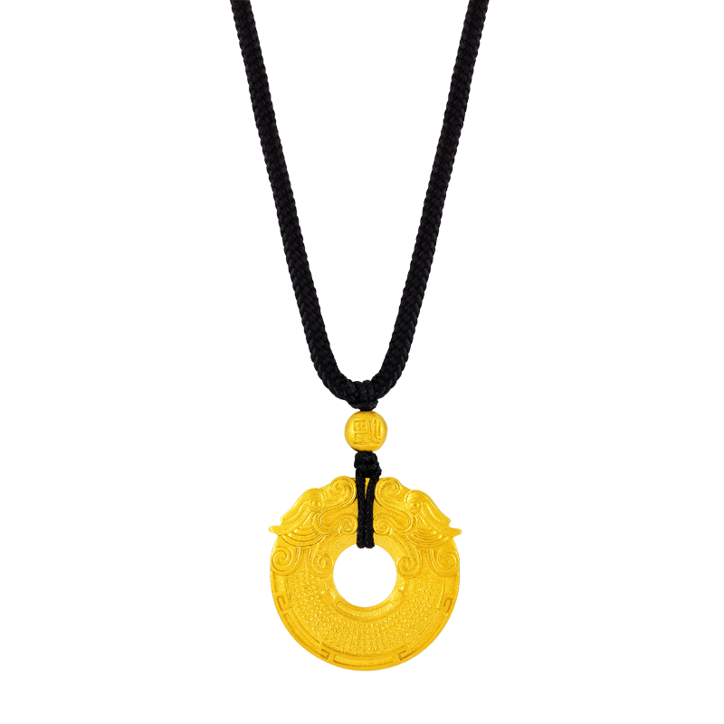 双龙护主 足金吊坠