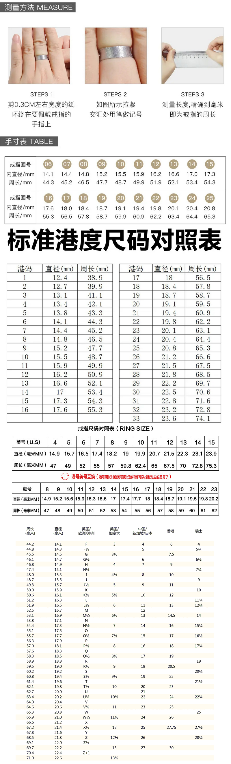 钻戒尺寸怎么测量